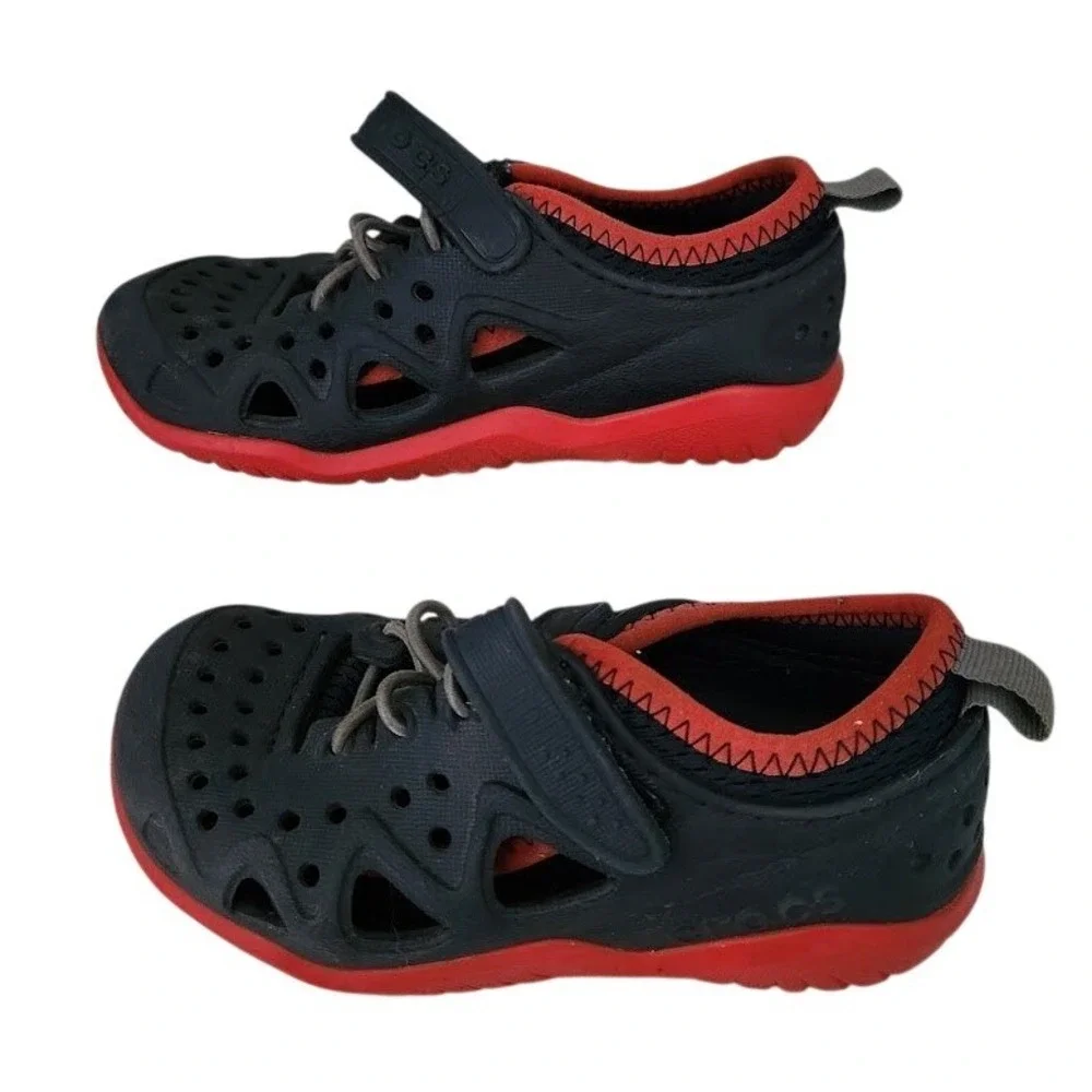 Crocs Swiftwater Wave Kids Sandals Black Red Water Shoes Size C14 9 Toddler